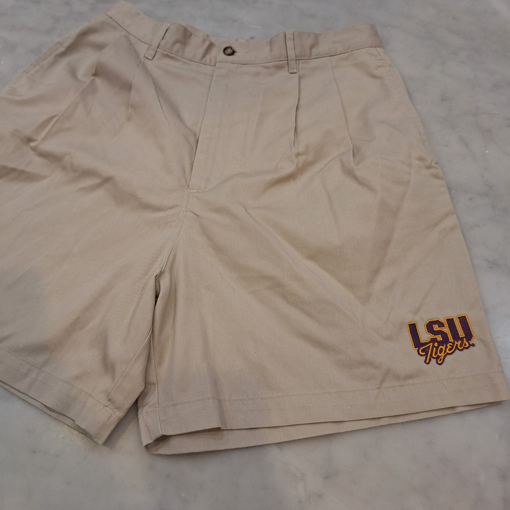 Vintage 90s Pleated HighRise LSU Tigers Khaki Shorts Sz 12 Time Out NCAA Gameday